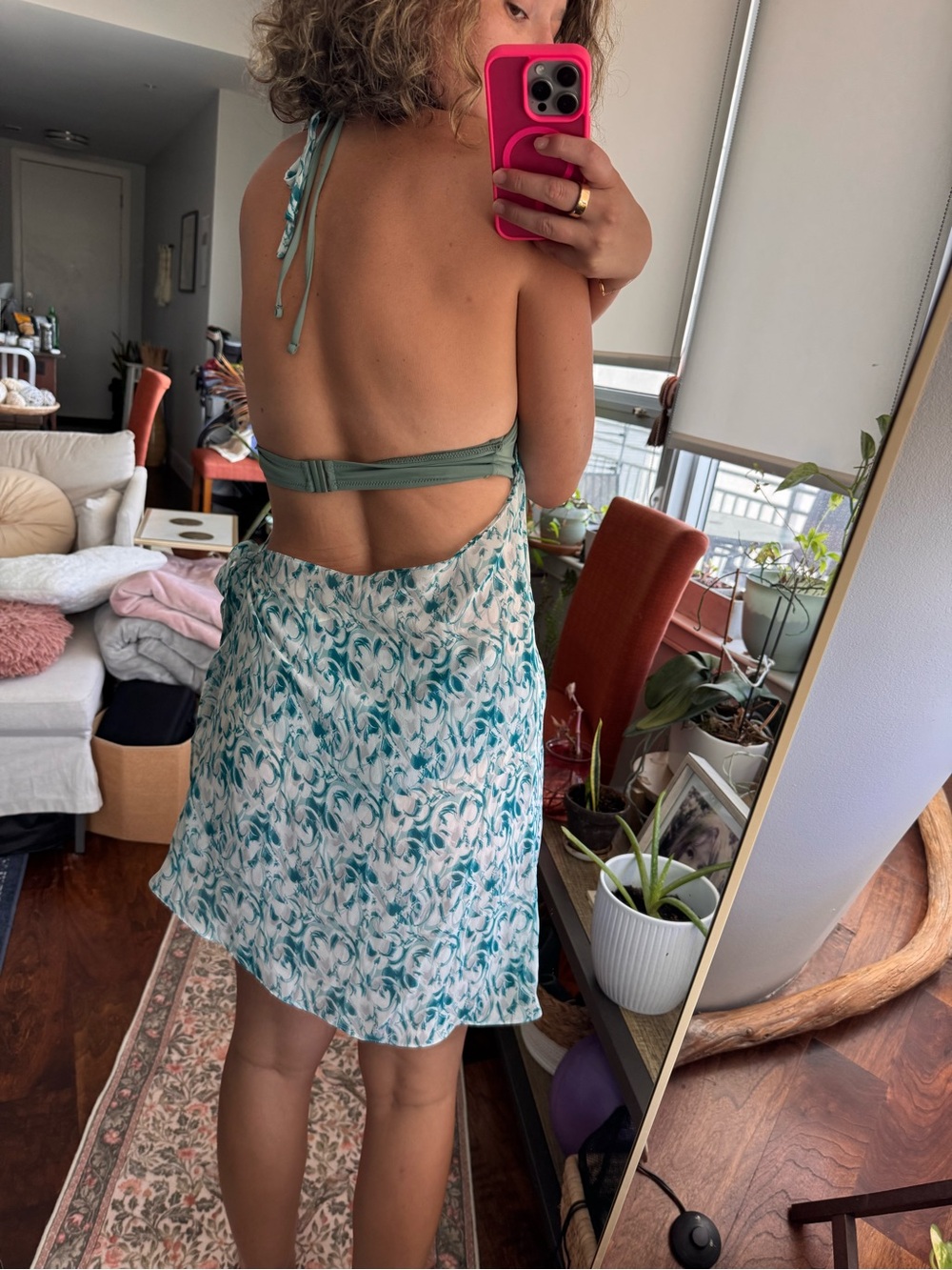 Pura Vida White Green Floral Halter Backless Mini Dress One Size Wrap Sarong